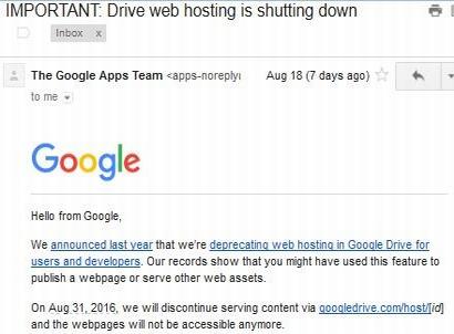 hosting drivegoogle shutdown